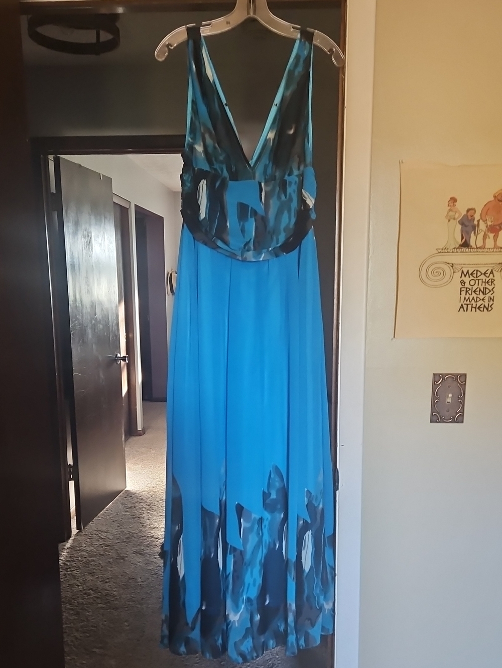 Ever Pretty Blue Floral-Accent Maxi Dress with V-Neck